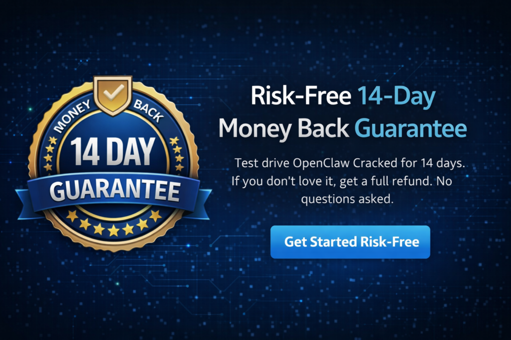 14 day money back guarantee badge for OpenClaw Cracked system with risk free trial concept