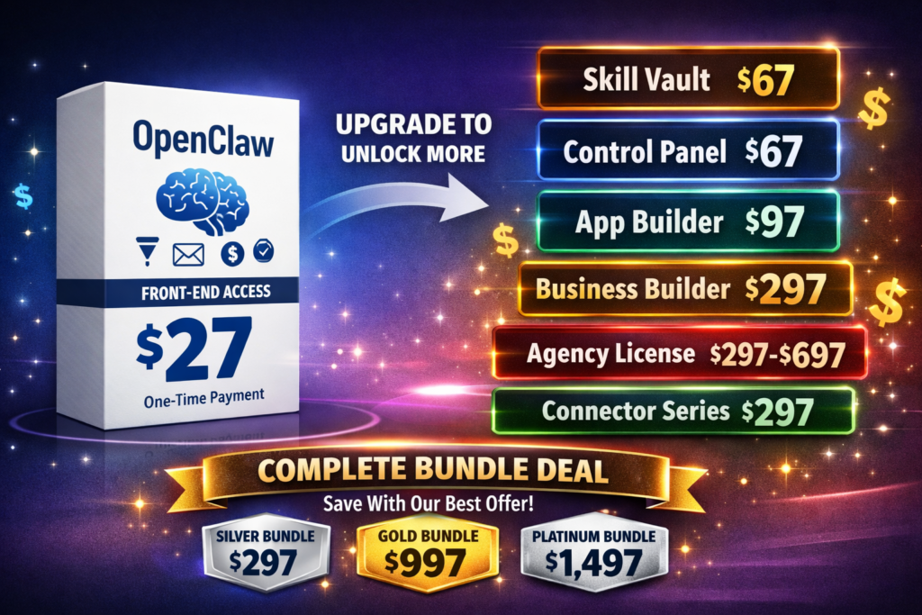 OpenClaw AI pricing plans including front end offer upgrades and bundle deals for business automation system
